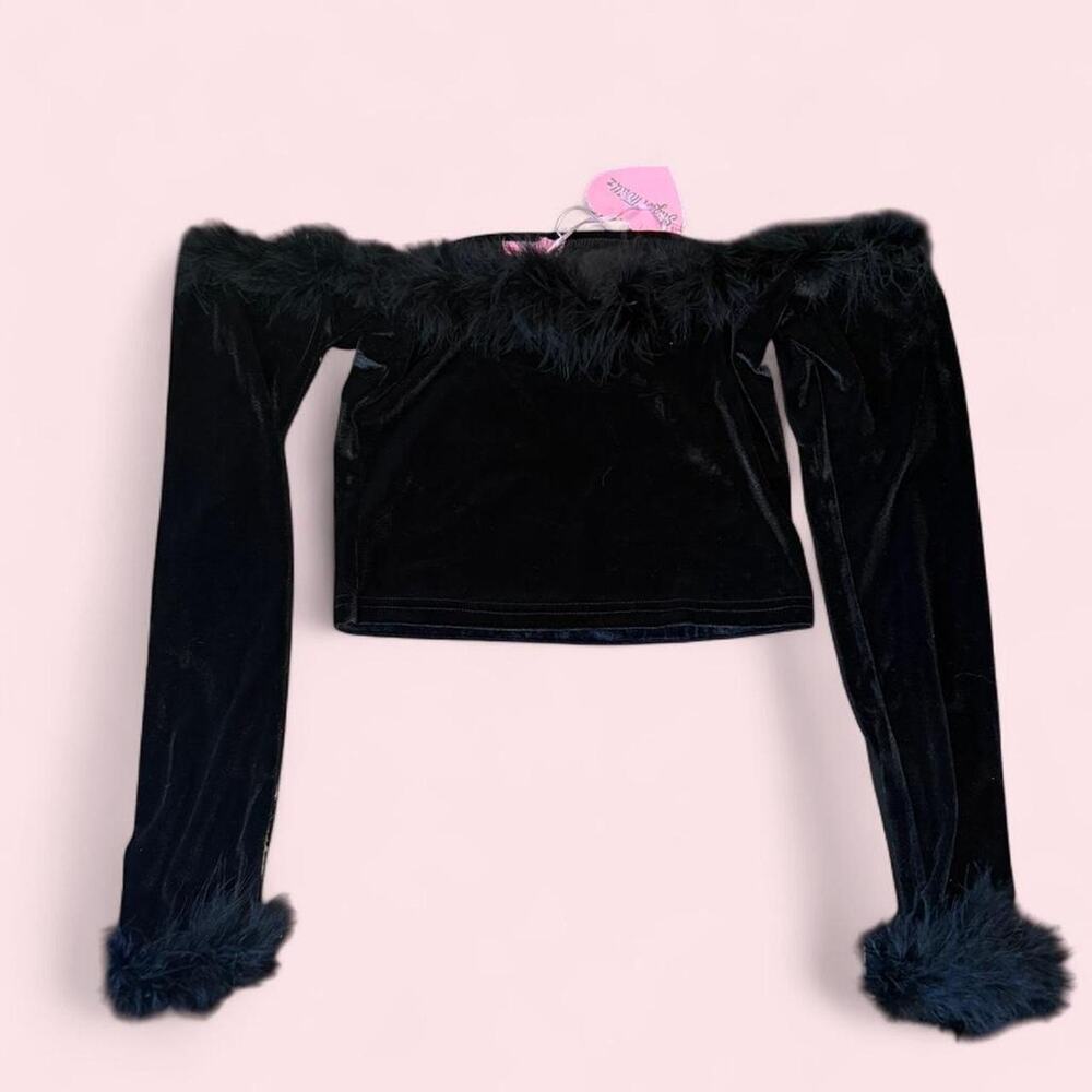 NWT Sugar Thrillz Velvet Off Shoulder Crop Top Fluffy Sleeves M Bratz Whimsigoth
